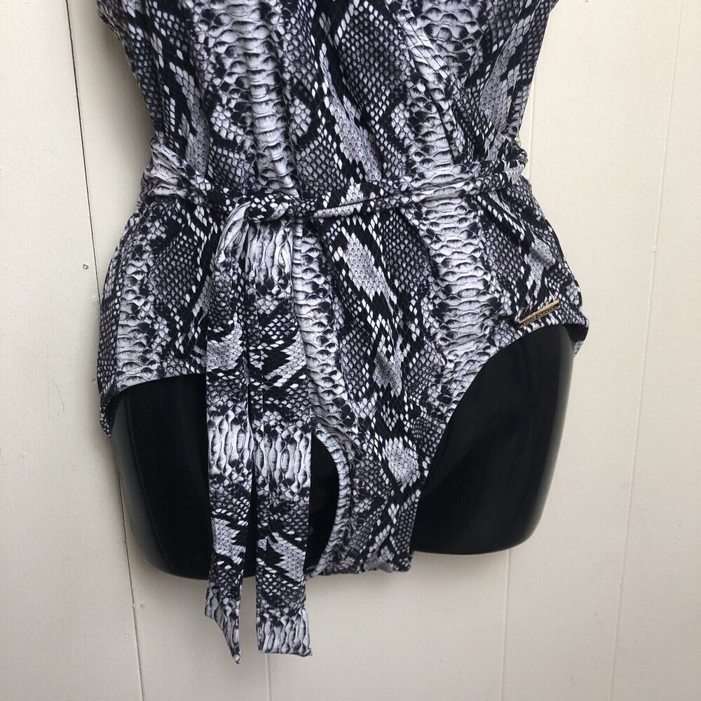 Vince Camuto Women's Snake Print  One Piece Swimsuit  Size 10 black V Neck  Wrap - Picture 4 of 9